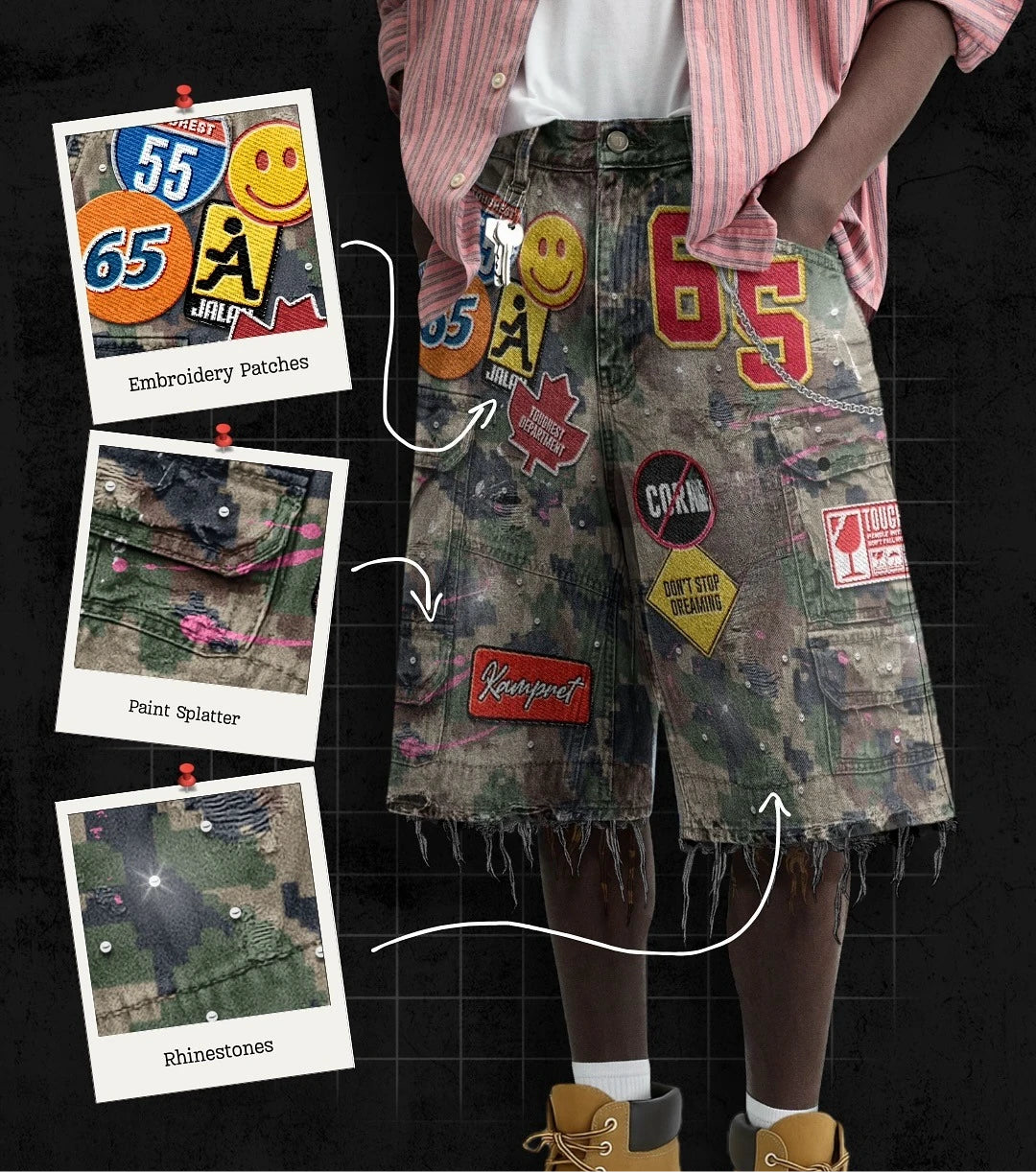 Retro Patchwork Denim Short