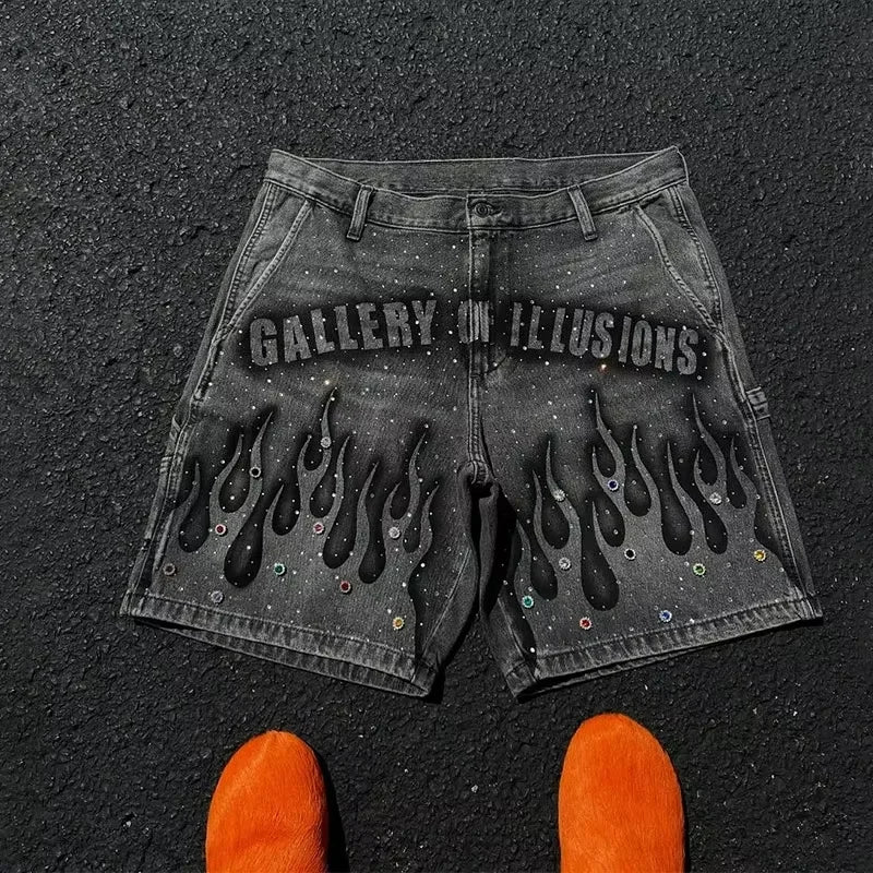 Distressed Gemstone Denim Short