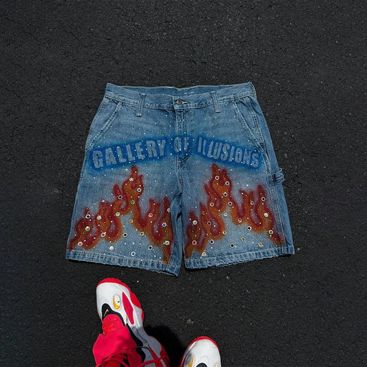 Distressed Gemstone Denim Short